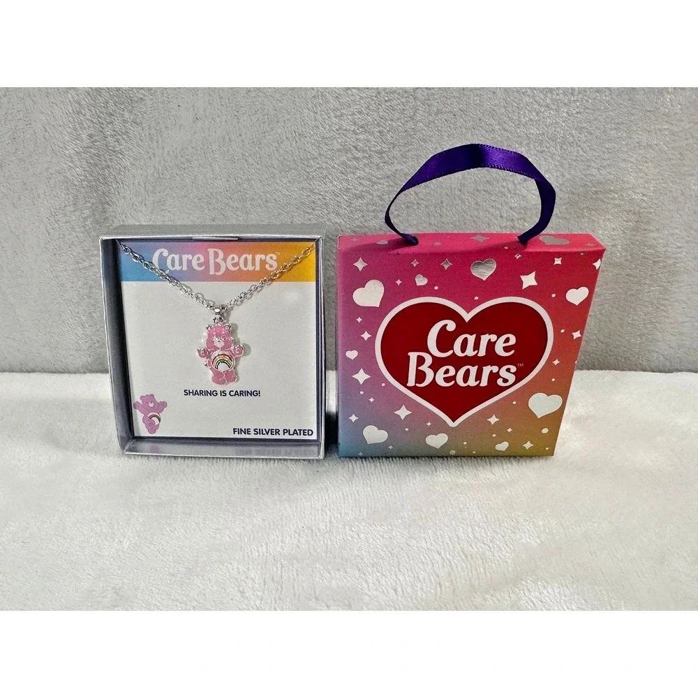 Care Bears Share Bear Fine Silver-Plated Pendant Necklace Gift Box New